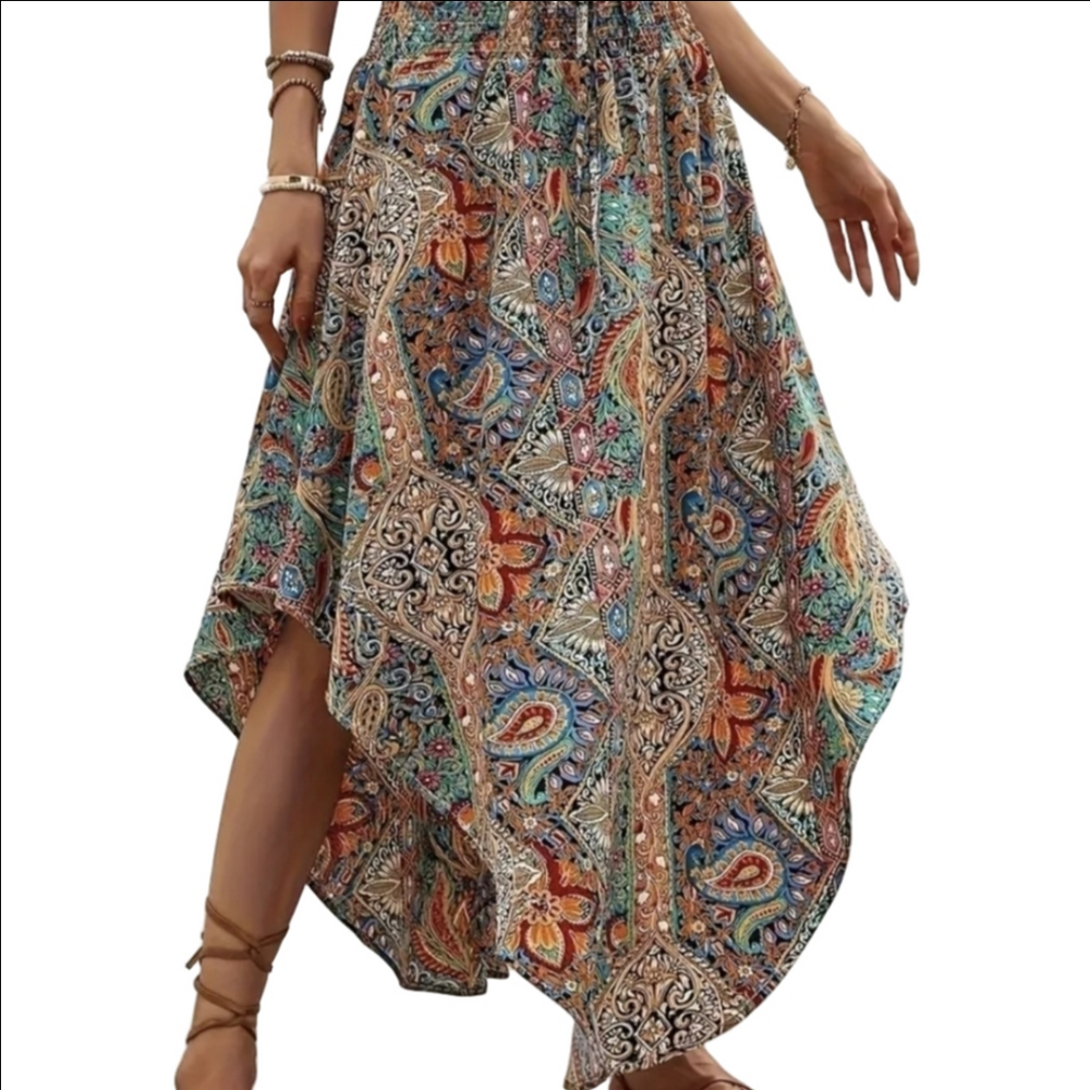 Paisley Skirt Hi-Lo Vacay Outfit Boho Skirts S M L XL XXL Plus Size - Picture 8 of 9